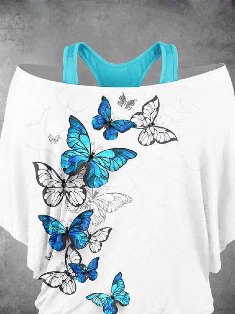 Women's Butterfly Art Design Two Piece Suit Top
