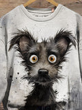 Watercolor Ink Puppy Animal Art Design Print Casual Long Sleeve Sweatshirt