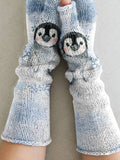 Women's Penguin Art Printing Fingerless Gloves