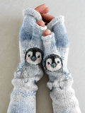 Women's Penguin Art Printing Fingerless Gloves