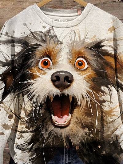 Cute Puppy With Exaggerated Expression Ink And Watercolor Animal Art Casual  Sweatshirt