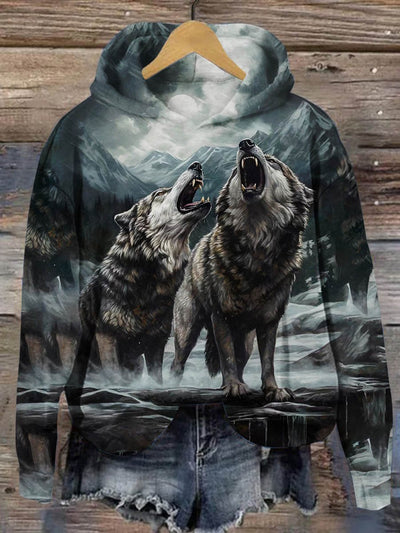 Cool Wolf Art Print Casual Hoodie Sweatshirt