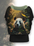 Women's Floral Panda Design Two Piece Suit Top