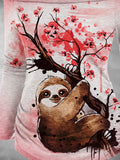 Women's Sloth Tree Flower Fall Art Print Off Shoulder Foldover Cinched Top