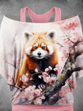 Women's Red Panda Flower Two Piece Suit Top