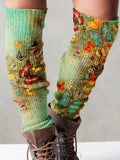 Color Butterfly Green Background Knit Leg Warmers