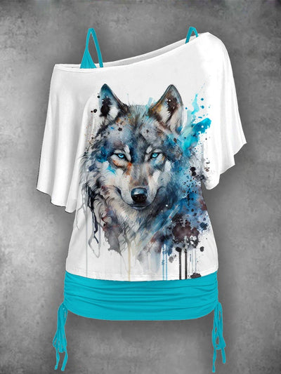 Women's Artistic Design Wolf Stars Two Piece Suit Top