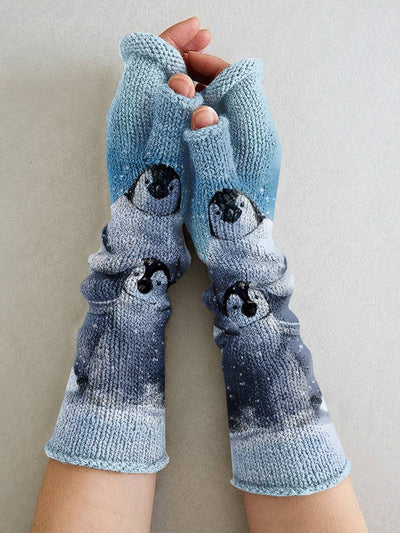 Women's Penguin Animal Art Printing Fingerless Gloves