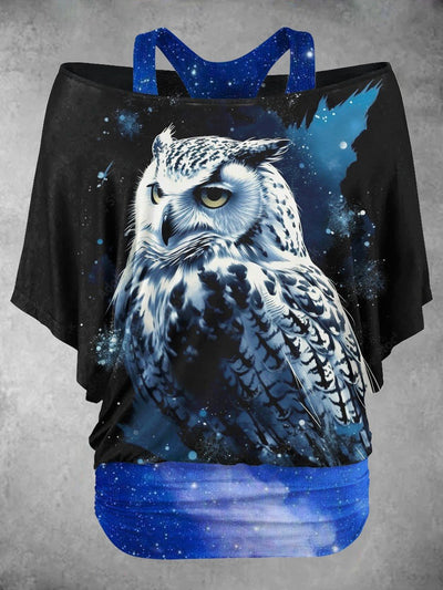 Women's Star Owl Art Design Two Piece Suit Top