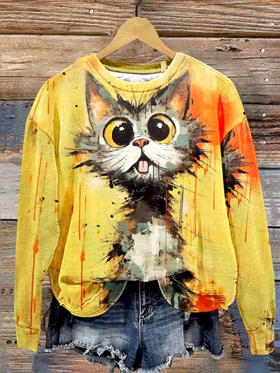 Funny Cat Art Print Casual  Sweatshirt