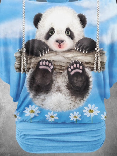 Women's Panda Flower Art Design Two Piece Suit Top