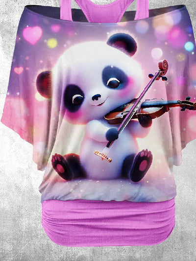Women's Panda Playing The ViolinTwo Piece Suit Top