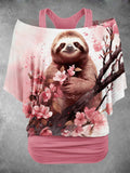 Women's Animal Sloth Flower Art Design Two Piece Suit Top