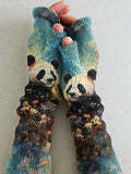 Women's Panda Flower Animal Art Printing Fingerless Gloves