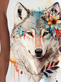 Women's Wolf Flower Artistic Design Tank Top
