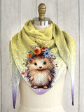 Autumn Winter Cute Hedgehog Print Triangle Knitted Scarf