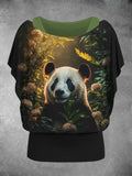 Women's Floral Panda Design Two Piece Suit Top