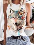 Women's Wolf Flower Artistic Design Tank Top