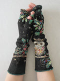 Women's Owl Art Printing Fingerless Gloves