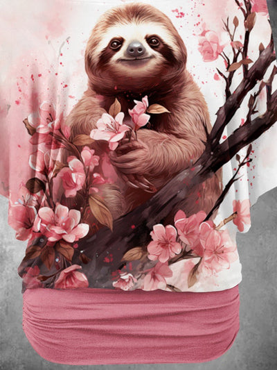 Women's Animal Sloth Flower Art Design Two Piece Suit Top