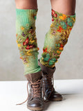 Color Butterfly Green Background Knit Leg Warmers