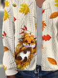 Women's Casual Cute Maple Fox Knit Cardigan Jacket
