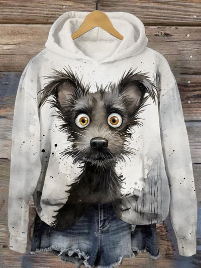 Retro Funny Vintage Ink And Watercolor Dog Art Print Casual Hoodie Sweatshirt