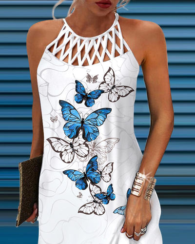 Butterfly Print Hollow Out Casual Dress