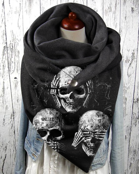 Punk skull print warm scarf