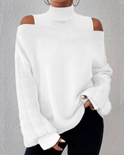 Cold Shoulder Patchwork Cable Cable Textured Top