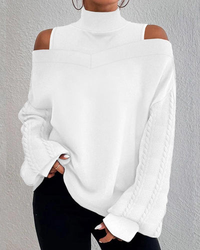 Cold Shoulder Patchwork Cable Cable Textured Top