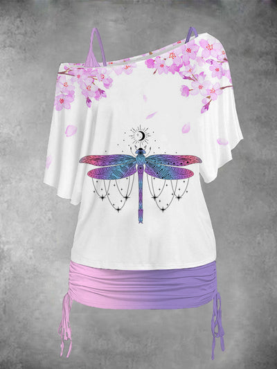 Women'S Printed Dragonfly Pattern Two-Piece Top