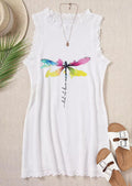 Let It Be Abstract Dragonfly Scallop Collar Mini Dress - White