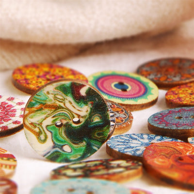 50 Stück 25 mm mehrfarbige Holzknöpfe, runde Nähknöpfe für Basteltaschen, Hut, Kleidung, Dekoration