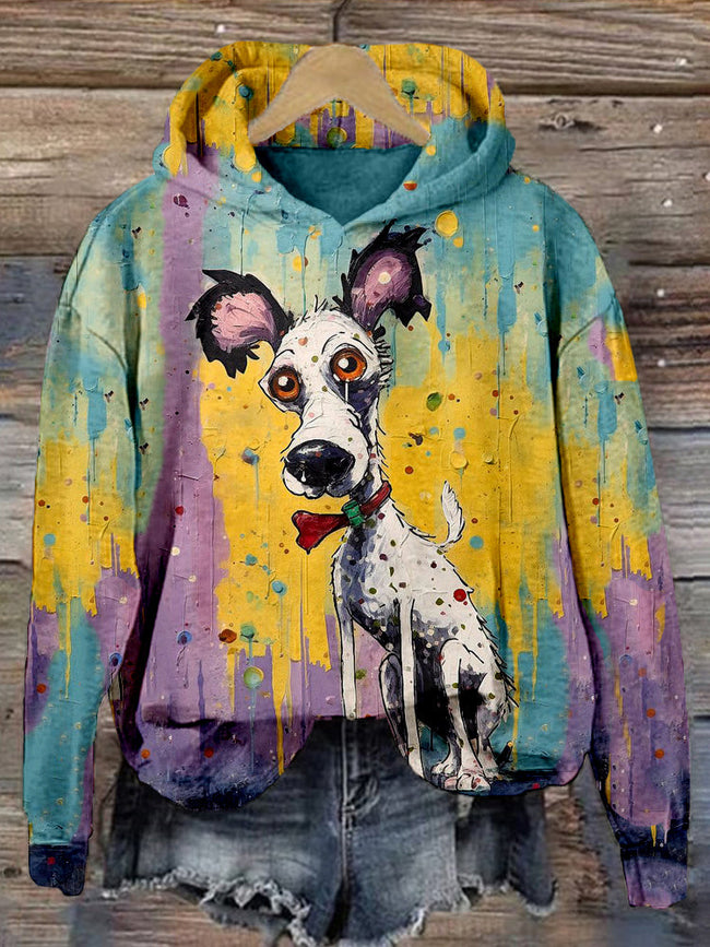Cute Dog Painting Art Vintage Cozy Hoodie
