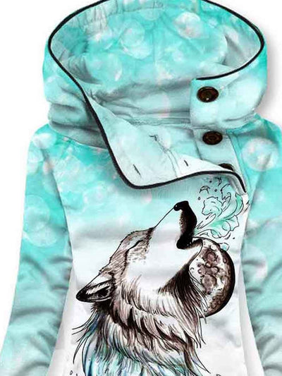 Women's Wolf Art Pattern Hooded Sweatjacke