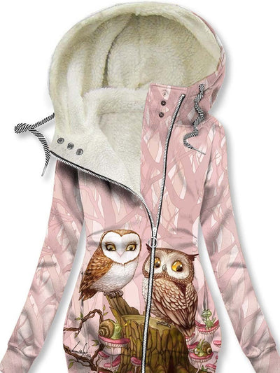 Women's Winter Owl Print Casual Track Jacket