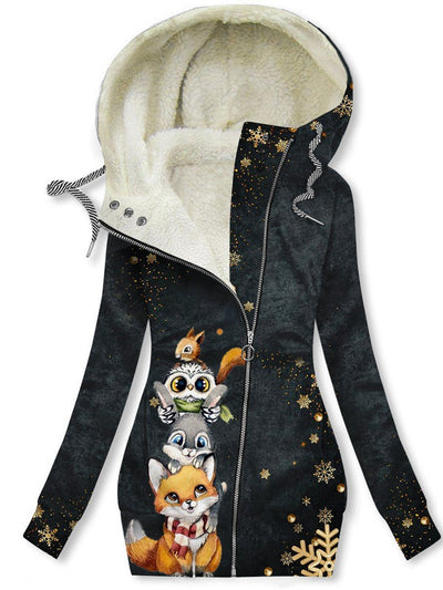Women's Christmas Snowflake Fox Owl Rabbit Squirrel Art Fleece Casual Sweatshirt