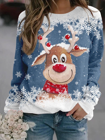 Women's Multicolor Christmas Reindeer Bleached Sweatshirt