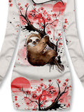 Sakura Sloth Casual Print Sweatshirt