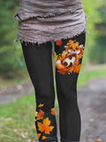 Women's Casual Cute Maple Leaf Fox Fashion Print Leggings