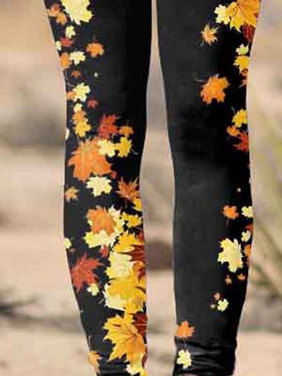 Women's Maple Leaf Art Casual Tight Leggings