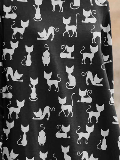 Women's Cat Silhouette Print Casual Turtleneck Top