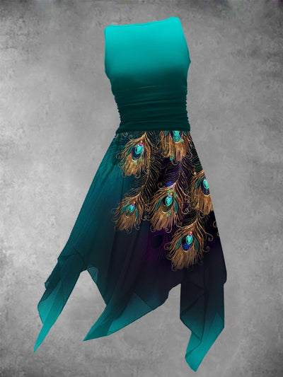 Women's Peacock Feather Artistic Flowy Dress
