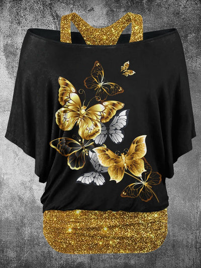 Women's Butterfly Art Design Two Piece Suit Top