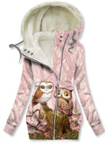 Women's Winter Owl Print Casual Track Jacket