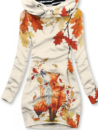 Women's Autumn And Winter Maple Leaves Cute Fox Casual Sweatshirt