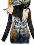 Women's Winter Owl Art Print Casual Track Jacket