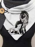 Women's Autumn And Winter Watercolor Wolf Illustration Shawl Scarf