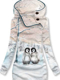 Women's Winter Penguin Art Pattern Hooded Sweatjacke